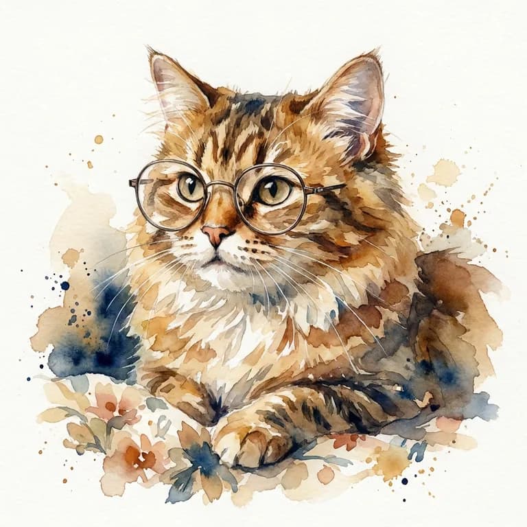 акварельный кот в очках